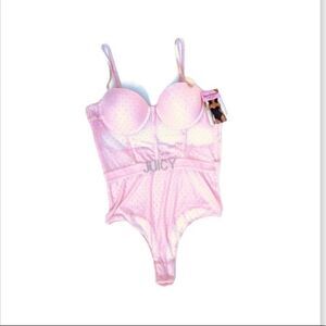 Juicy Couture Intimates Pink Molded Thong Lace Bodysuit Lingerie New NWT S M L